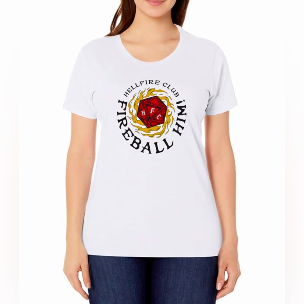 Stranger Things Hellfire Club White T-Shirt, womens small